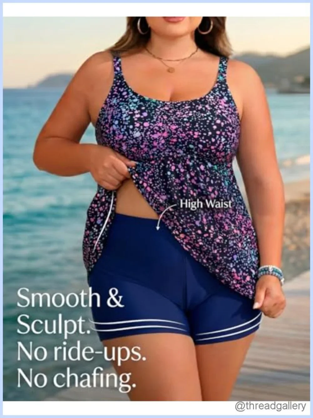 Plus Size Tankini 2 Piece Flowy Top Boy Shorts